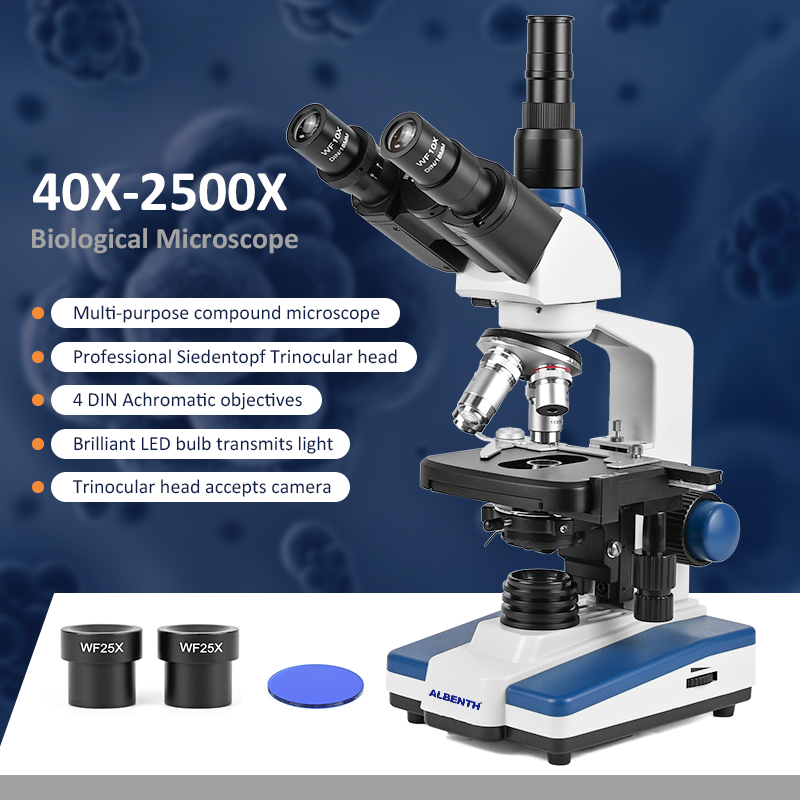 Microscope Compound 40X - Microscópio Biológico Profissional 40X-2500X Composto com