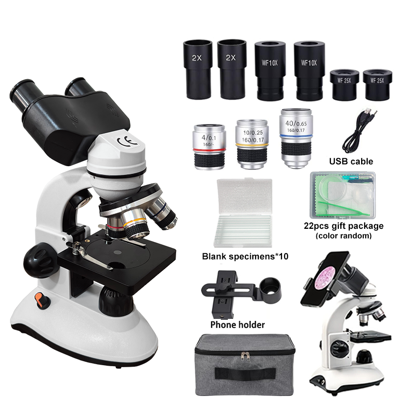 Microscope Compound 40X - Microscópio Binocular Composto para Estudantes, Kit