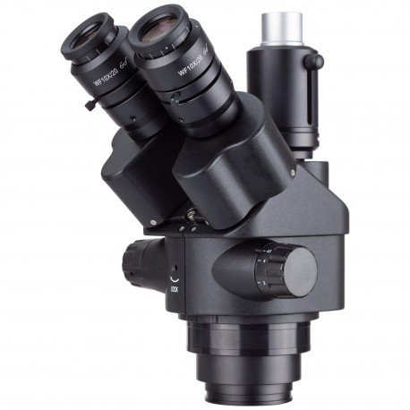 Amscope Microscope Stereo 7X-45X - AmScope-Black Simul-Focal Trinocular Zoom, cabeça de