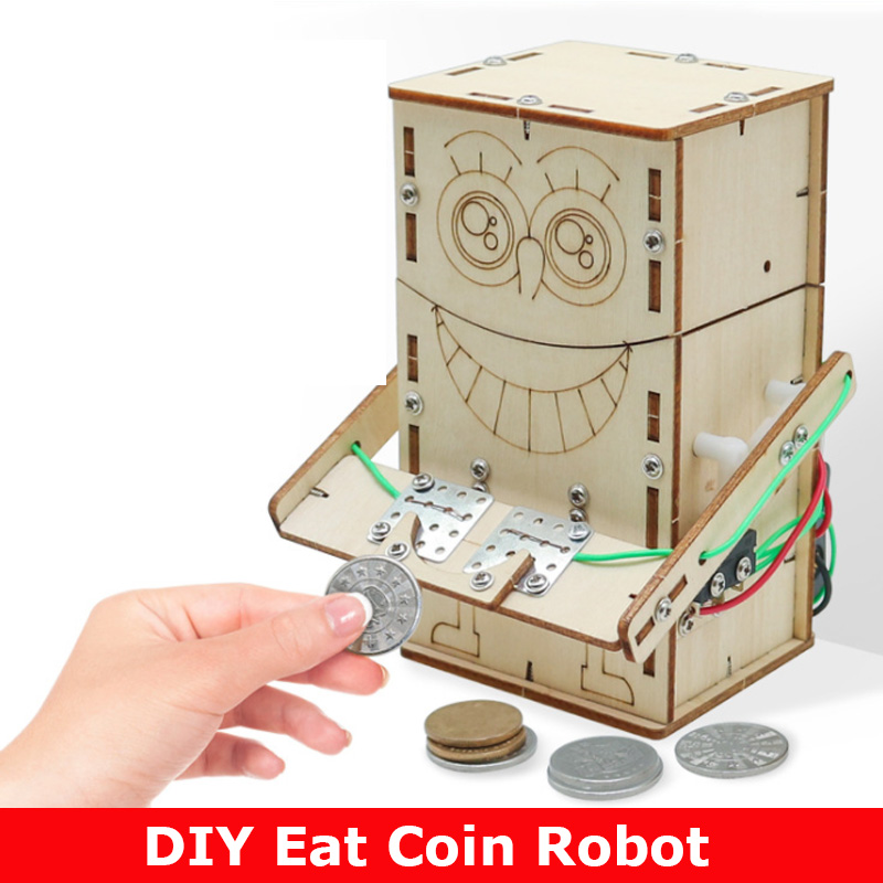 Science Diy Model - Robô de moeda elétrica de madeira,